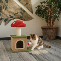 Arbre à chat champignon d'intérieur en sisal et peluche, moderne, luxueux et mignon, avec griffoir et maisonnette pour chat avec jouet