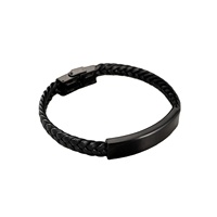 Bracelet en cuir tressé noir pour homme avec fermoir vintage en acier inoxydable noir, accessoires de mode, vente en gros