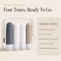 Lot de 4 flacons de voyage souples en silicone de 90 ml, qualité alimentaire, compressibles et rechargeables, pour articles de toilette en cabine avec pochette