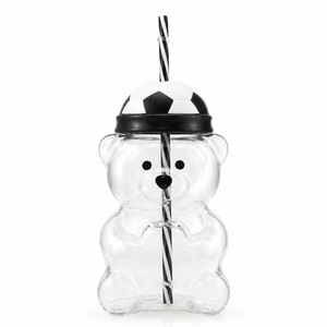Vente <span class=keywords><strong>en</strong></span> gros : Tasse à café <span class=keywords><strong>en</strong></span> verre transparente à paroi simple, sans BPA, modèle 2026 Football Teddy Bear Cup, avec couvercle et paille, pour cadeau - Product Image 3