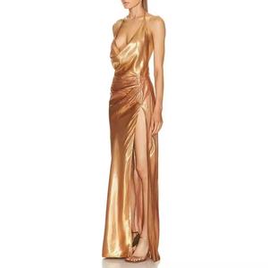 Nuevo Vestido de Satén de Alta Calidad a Precio Bajo al por Mayor para Otoño, Vestido de Noche Sexy Maxi con Tirantes Finos y Espalda Descubierta en V Profundo para Mujer - Product Image 3