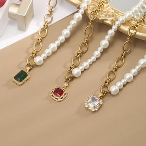 HB0441 Neue Exquisite Natürliche Jade-Edelstein-Charm-Halskette Quadratischer Diamant-Anhänger Einzigartige Edelstahl-Perlenkette für Damen - Product Image 4