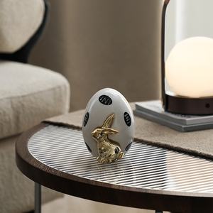 تمثال أرنب سيراميك على شكل بيضة من فلورينكو، مصنوع يدويًا بأسلوب فاخر، منحوتة أرنب لطيفة لديكور المنزل وزينة عيد الفصح - Product Image 4