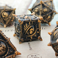 Ensemble de dés de jeu de rôle D&D en métal doré antique, 7 pièces, à pointes, motif dragon, dés polyédriques ornés, pour jeux de table Dungeons & Dragons, coffret cadeau