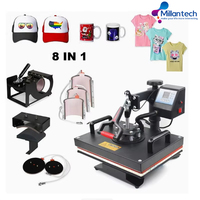 Mesin Press Panas Elektrik 8 in 1 Millantech 2026 Mesin Cetak Sublimasi Murah Semi-Otomatis untuk Penggunaan Pakaian