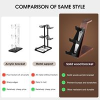 Support de manette en bois à 3 niveaux HEWYIOS compatible avec PS4 PS5 Switch Xbox - Bureau de jeu en bois marron