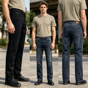 Jeans en denim tricoté chaud pour hommes, 5 poches, logo en cuir, taille élastique, coupe fuselée, pantalon de travail en denim, vente en gros - Product Image 4