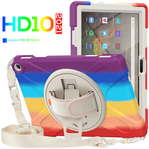 Funda para tableta <span class=keywords><strong>de</strong></span> <span class=keywords><strong>silicona</strong></span> gruesa colorida súper protectora para Kindle Fire HD 10 2021, cinturón <span class=keywords><strong>de</strong></span> transporte, soporte giratorio, funda resistente - Product Image 5