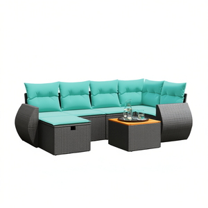 Black Poly <b>Rattan</b> Patio <b>Sofa</b> Set With Cushions For Garden Outdoor Furniture Contemporary Design - Product Image 1