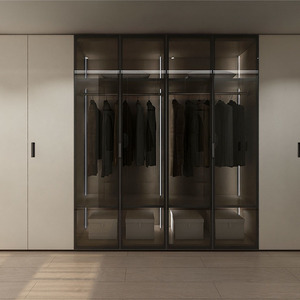 Nouvelle conception de placard de rangement au sol avec tiroirs en <span class=keywords><strong>bois</strong></span>, porte en verre, pour chambre à coucher - Product Image 1