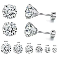 Pendientes de circonita cúbica de moda 2026, de acero inoxidable OEM, con engaste de 4 puntas, 5 tamaños, joyería de lujo, venta al por mayor a granel, EE. UU., Reino Unido, Canadá