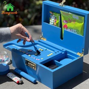 Boîte de rangement rose verrouillable en bois de bambou naturel avec plateau roulant boîte à fumée de luxe - Product Image 3