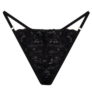 Tanga de Encaje Floral Negro para Mujer, Tanga de Tirantes Finos, Cintura Baja, Sexy, Ropa Interior Transpirable, Venta al por Mayor - Product Image 1