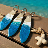 Porte-clés en résine de bois naturel, motif vague marine créatif, texte personnalisé, anneau porte-clés en bois, pendentif de sac nautique côtier, cadeau