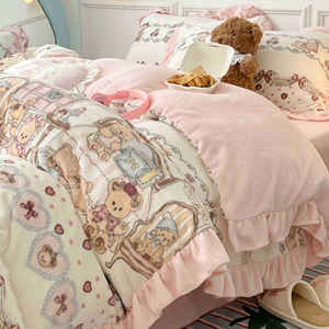 Juego <span class=keywords><strong>de</strong></span> Ropa <span class=keywords><strong>de</strong></span> Cama <span class=keywords><strong>de</strong></span> 3 Piezas <span class=keywords><strong>de</strong></span> Felpa Coral - Funda <span class=keywords><strong>de</strong></span> Edredón y Sábana - Product Image 4