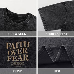 T-shirt FOXA Faith Over Fear pour homme, manches courtes, 100 % coton, motif religieux, design délavé à l'acide, respirant, en jersey - Product Image 6