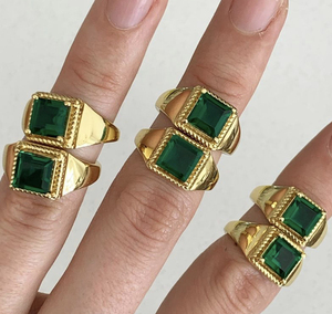 Anello in Acciaio Inossidabile con Pietra Verde Grande, Resistente all'Appannamento, Anello con Smeraldo e Turchese Dorato per Donne e Uomini - Product Image 3