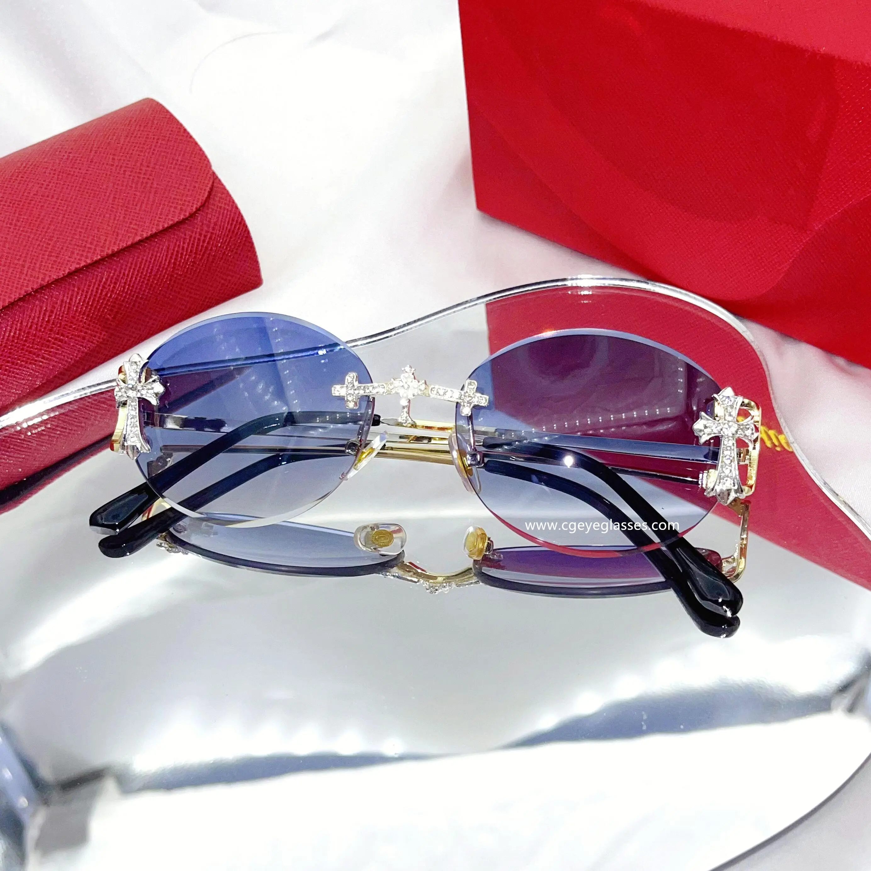 2023 Herren Randlose Sonnenbrille Sonnenschutz UV-Schutz Mode Persönlichkeit Retro Schnitt linse Strass Ovale Sonnenbrille