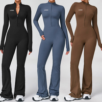 Combinaison de sport respirante à manches longues imprimée pour femme, ensemble 2 pièces en Spandex/Nylon, tenue de fitness, combinaison de yoga, taille élastique à l'avant