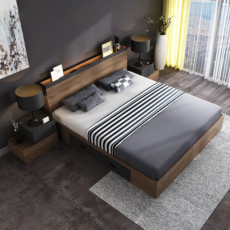 Neues Schlafzimmer Set modernes Nussbaum bett für Erwachsene mit Stauraum Luxus möbel Schlafzimmer bett mit Matratze