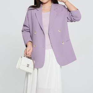 ชุดสูทผ้าทวิลสีม่วงหม่นสำหรับผู้หญิงไซส์ใหญ่ รุ่น N8235 ชุดเสื้อเบลเซอร์และกระโปรงสีพื้นทรงลำลอง - Product Image 1