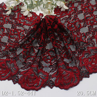 Fabricant de dentelle professionnel 21cm Stretch noir bicolore Rose fleur Net Stretch élastique dentelle bordure Nylon Spandex dentelle