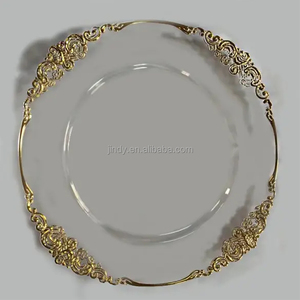 Sottopiatto Decorativo Classico per Banchetti Nuziali, Rotondo 13 Pollici, Trasparente con Bordo Dorato e Perline Argento-Oro - Product Image 5
