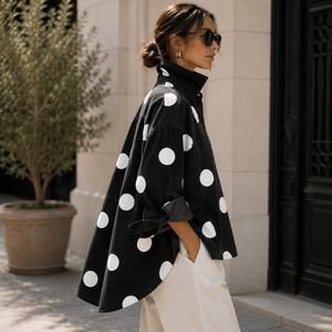 Camicia da Donna Personalizzata OEM ODM con Stampa a Pois, Blusa Oversize a Maniche Lunghe, Elegante e Casual con Bottoni - Product Image 2