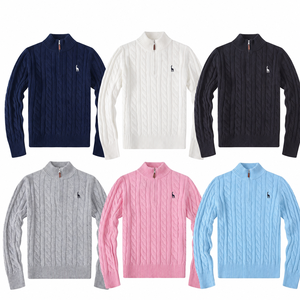 Suéter Personalizado para Hombre, Mezcla de Algodón, con Cierre, <span class=keywords><strong>Cuello</strong></span> Alto, Logotipo Bordado, Tejido de Cable, para Otoño - Product Image 1