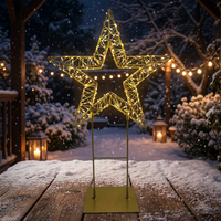 Étoile LED avec base en métal détachable, cadre en fil de fer doré, guirlande lumineuse en fil de cuivre blanc chaud pour Noël