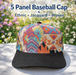 Gorra de Béisbol de Lujo con Tejido Brocado Jacquard, Diseño Étnico de 5 Paneles, Visera de Gamuza, Ajustable, Estilo Vintage - Product Image 1