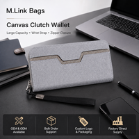 Portefeuille long à fermeture éclair pour homme, sac en toile avec poche à monnaie, porte-cartes bancaires, poche pour billets, portefeuille long