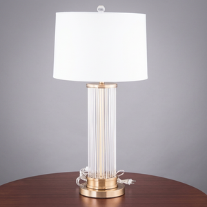 Minimalist Glass Table <b>Lamp</b> With <b>Beige</b> Shade Unique Design Decorative Lighting Fixture - Product Image 6
