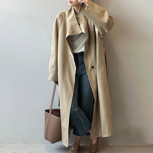 Nuovo Stile Primaverile <span class=keywords><strong>Trench</strong></span> Lungo <span class=keywords><strong>Monopetto</strong></span> da <span class=keywords><strong>Donna</strong></span> Cappotti Oversize alla Moda per Signora con Cintura - Product Image 3
