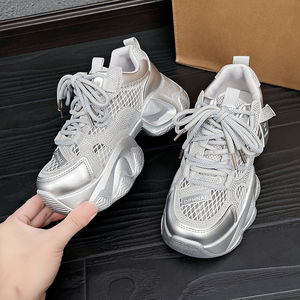 Haute qualité femmes automne compensé plate-forme baskets 8cm semelles paillettes à lacets haut Design pour sport loisirs inspiré papa - Product Image 5