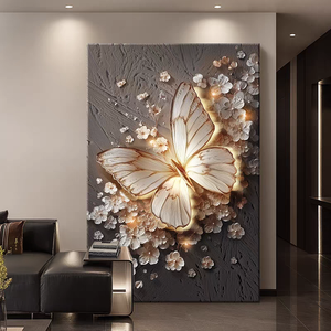 Arte Murale Moderna con Farfalle <span class=keywords><strong>Bianche</strong></span> e Fiori <span class=keywords><strong>per</strong></span> Soggiorno, Decorazione d'Ingresso, Dipinto Decorativo Stampato - Product Image 5