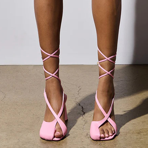 Custom Styles Women's Cross Ankles Straps Sandals Summer Snake Print Pumps Irregular High <b>Hook</b> Heels <b>Clip</b> Toe Shoes - Product Image 6