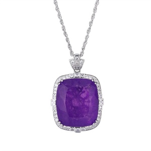 High Quality Rectangle 20*23mm Purple Cubic Zirconia Jewelry Eco-friendly Copper Large Gemstone <b>Pendant</b> Necklace for Women - Product Image 1