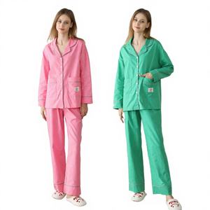 Pijama de Mujer WanBao para Verano/Otoño/Primavera, Manga Larga, Cuello en V, Cintura Elástica, Tejido de Punto Térmico, Largo Completo, Color Rosa, 100% Algodón - Product Image 1