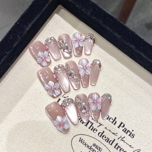 TSZS Tendance Populaire Ongles à Porter Effet Œil de Chat Rose Nude Délicat, <span class=keywords><strong>Faux</strong></span> Ongles 3D Papillon Fleur Perle <span class=keywords><strong>Grand</strong></span> Cristal pour Manucure de Rendez-vous - Product Image 5