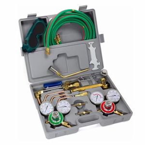 Kit de chalumeau oxyacétylénique portable avec manomètres, flexibles et lunettes de sécurité pour la découpe et le brasage des métaux - Product Image 1