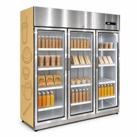 Vitrine congélateur verticale à trois portes vitrées, refroidissement par air, éclairage LED, 1500L, pour magasin de proximité
