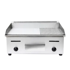 Ex-Factory Price Restaurant Non Stick Half Griddle And Half Grill Tabletop Gas Stainless Griddle