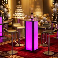 Table pliante pour événements, table en verre, table à cocktails en acrylique LED commerciale