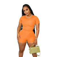 Ensemble deux pièces Conyson, haut court à manches courtes et short, couleur unie, décontracté, pour femmes, en polyester