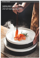 Plat en céramique pour fondue et glace carbonique, idéal pour les restaurants japonais et coréens, idéal pour le sashimi, conception artistique, plat distinctif pour la cuisine moléculaire