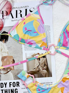 Costume da bagno Bikini con stampa Color caramella costume da bagno donna fasciatura Bikini Set costume da bagno Push Up abbigliamento estivo da spiaggia con connettore - Product Image 6