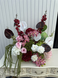 2026 nuovo Design bordeaux seta <span class=keywords><strong>giardino</strong></span> artificiale stile matrimonio Anthurium fiori disposizione centrotavola tavolo - Product Image 3