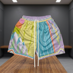 Pantalones Cortos de Baloncesto para Hombre con Estampado Geométrico, Cintura con Cordón Ajustable, Tejido Satinado Transpirable, Largo Corto - Product Image 3