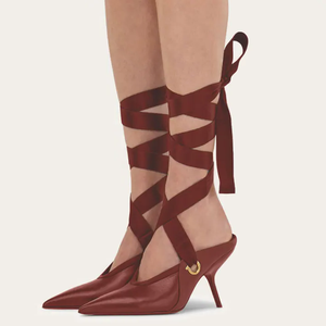 Sandalias de tacón alto personalizadas para mujer con cordones cruzados, punta puntiaguda, tacón de cuña alto, estilo mule, zapatos de vestir - Product Image 2